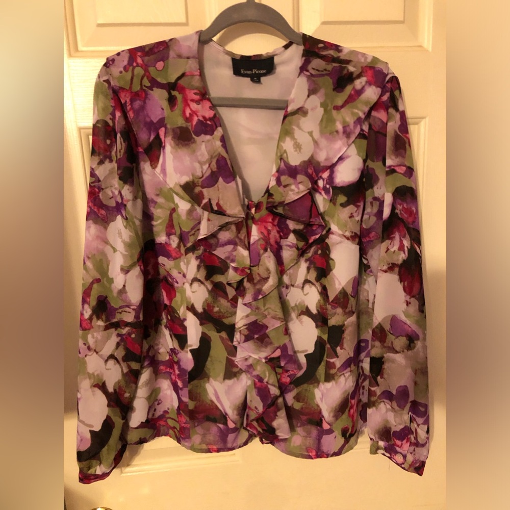 Evan Picone floral long sleeved Blouse fully lined EUC Size 14. BUNDLE2SAVE$$$$